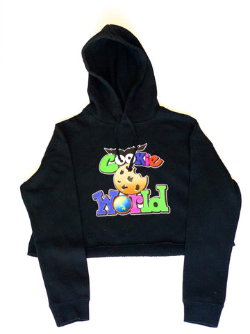 Women’s Black Cookie World Crop Hoodie